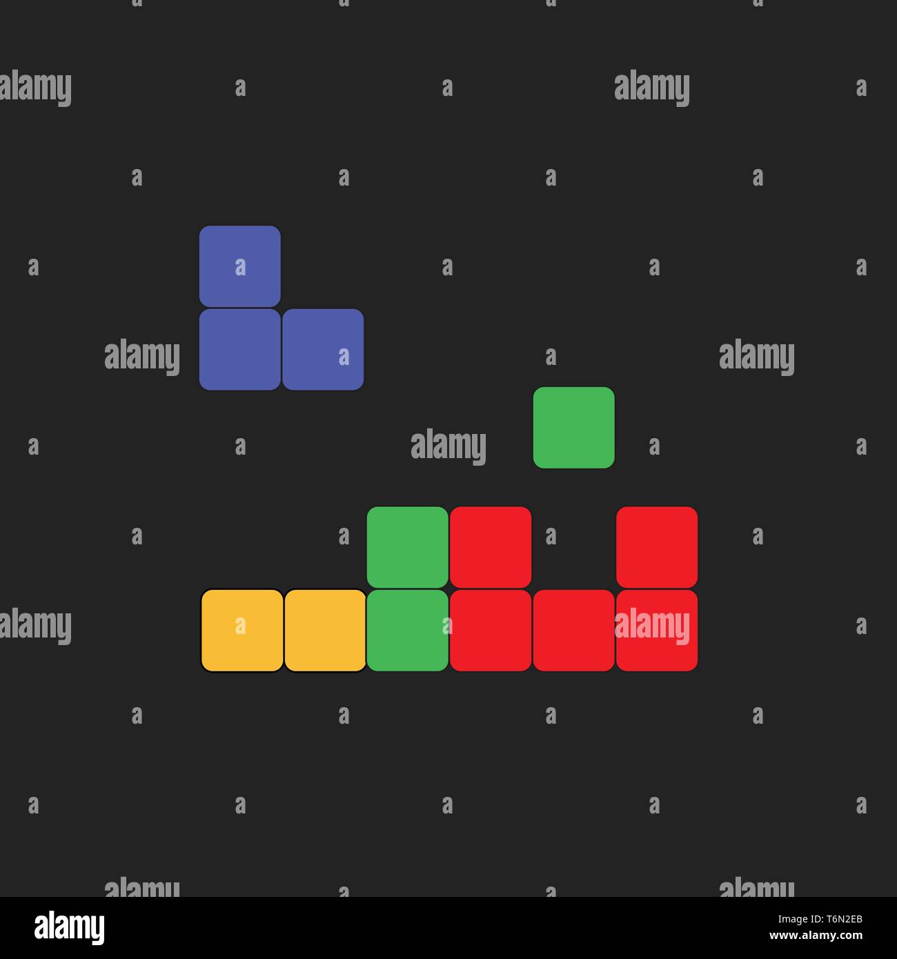 D'un clipart puzzle casse-tête en jeu vidéo bleu vert jaune et rouge Jeu de cubes sur un arrière-plan noir vector dessin en couleur ou de l'illustration Illustration de Vecteur