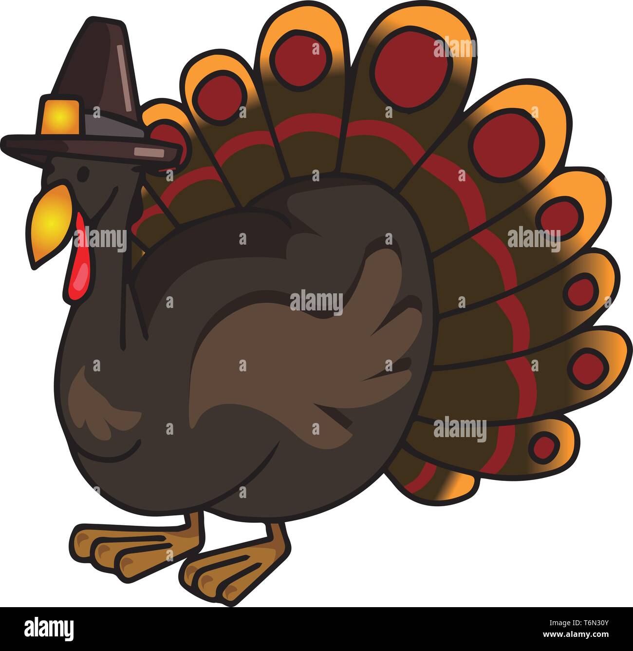 Une Turquie portant un petit chapeau noir avec ses belles plumes soulevées vector dessin en couleur ou de l'illustration Illustration de Vecteur