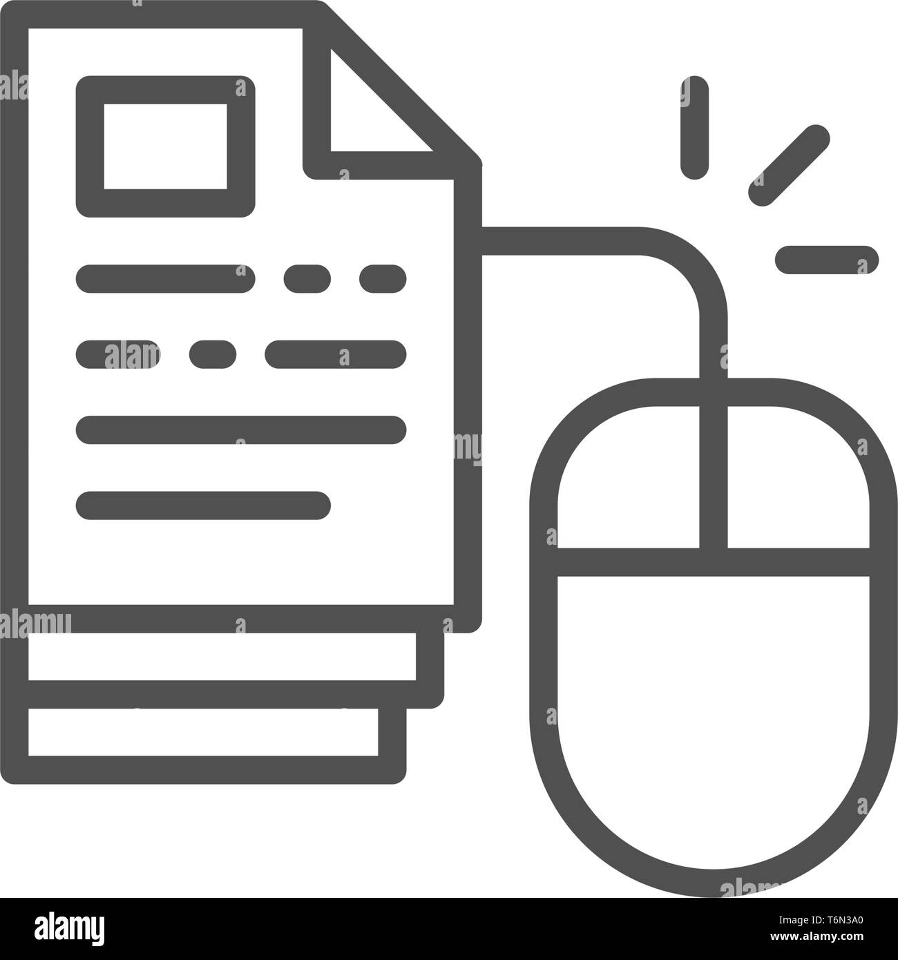 Souris d'ordinateur avec des pages, l'éducation en ligne en un clic, l'icône de la ligne de bibliothèque web. Illustration de Vecteur