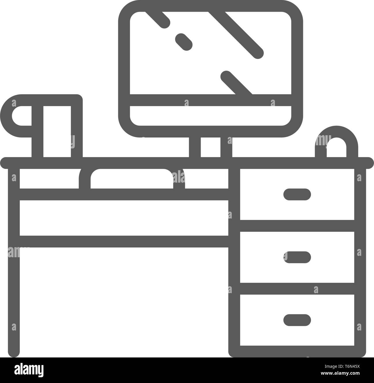Bureau informatique, l'icône de la ligne du milieu. Isolé sur fond blanc Illustration de Vecteur