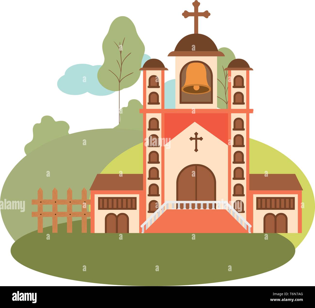 Avec l'église vue de face en mode paysage Illustration de Vecteur