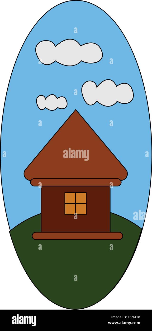 Une maison sur une surface verte avec un ciel clair et un ensemble de nuages dans le dessin en couleur ou de l'illustration vectorielle Illustration de Vecteur