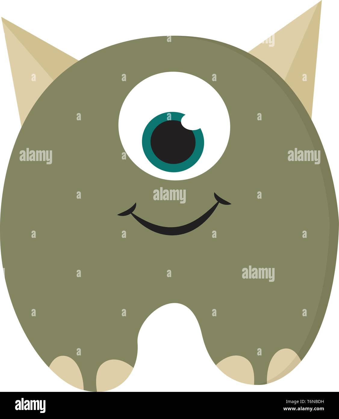 Monster avec deux cornes et seul grand yeux bleus vector dessin en couleur ou de l'illustration Illustration de Vecteur