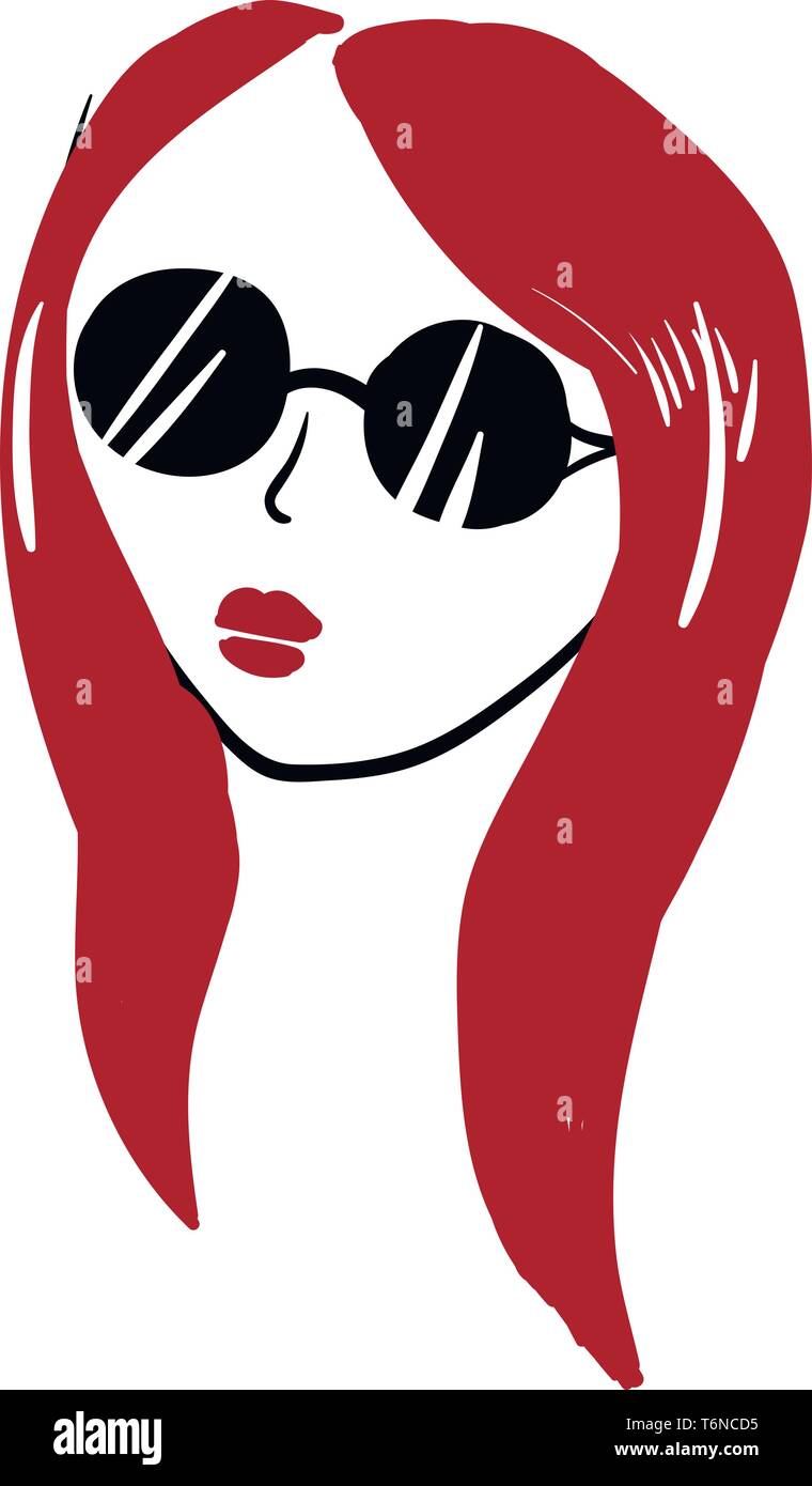 Une jolie fille avec de longs cheveux rouges portant des lunettes noires un dessin en couleur ou de l'illustration vectorielle Illustration de Vecteur