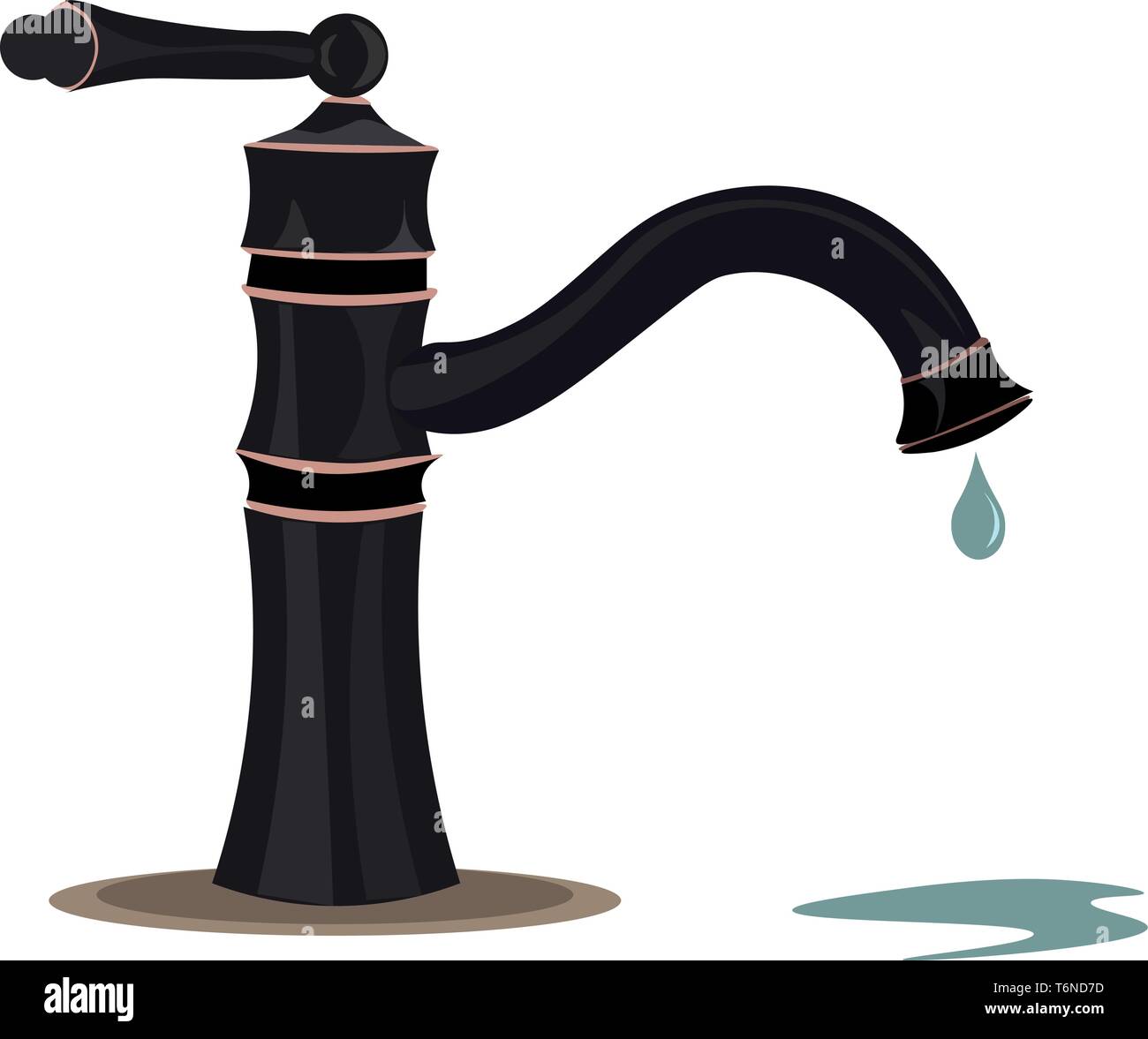 Un robinet élégant en noir avec de l'eau qui s'écoule de ce dessin en couleur ou de l'illustration vectorielle Illustration de Vecteur