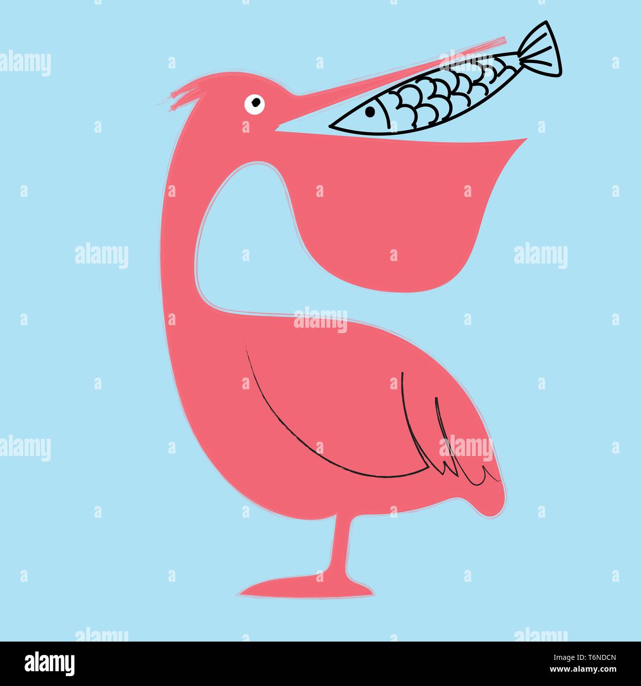Portrait D Un Oiseau Spatule Rose Tournant La Tete Derriere Pour Attraper Un Poisson Sur Fond Bleu Vector Dessin En Couleur Ou De L Illustration Image Vectorielle Stock Alamy