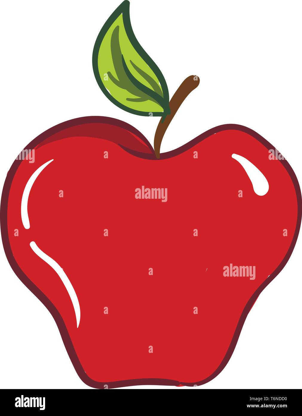 D'un clipart et doux de couleur rouge comestible fruits apple avec une petite tige brune une feuille de couleur verte et de quelques points d'exclamation de couleur blanche vector Illustration de Vecteur
