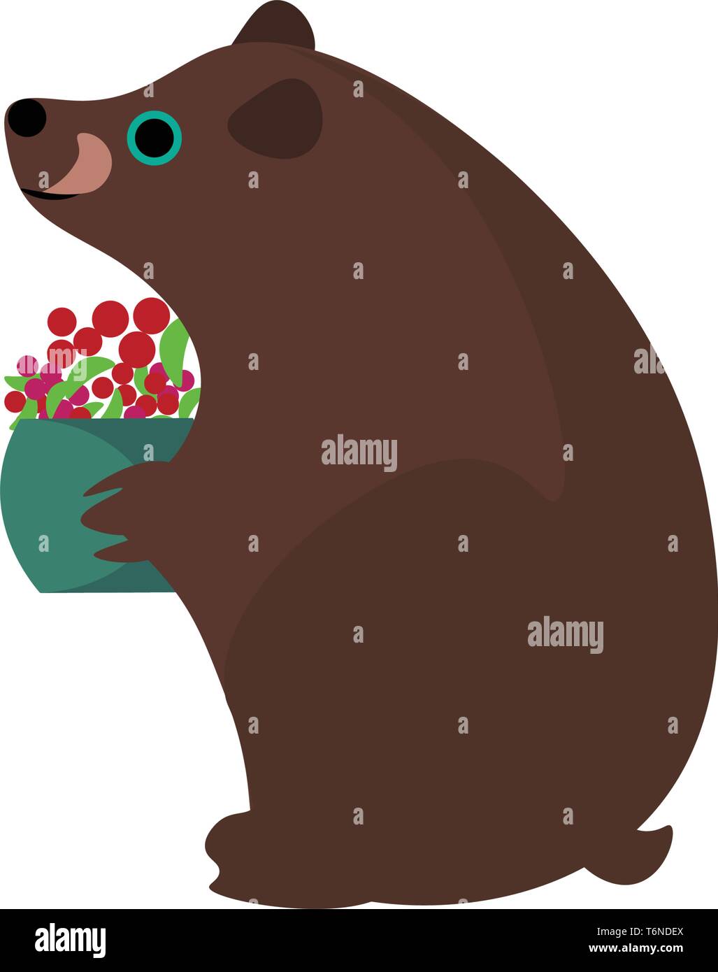 Un ours brun de clipart détient un panier rempli de fruits bleu avec des baies tandis que l'article dessin couleur ou de l'illustration vectorielle Illustration de Vecteur