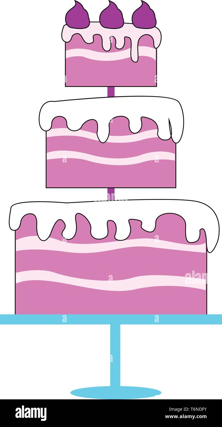 Nuances de rose rayonnante couvrant l'étonnant fondant 3 niveaux avec gâteau de cuisson blanche et crémeuse sur le dessus de cônes de couleur ou de dessin vectoriel il illustr Illustration de Vecteur