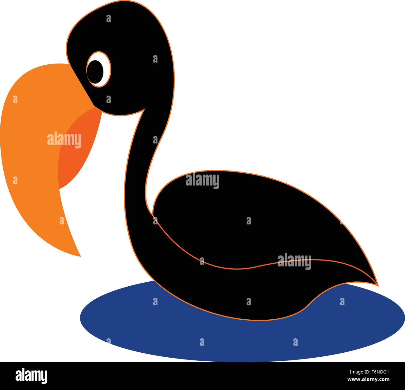 Cartoon oiseau noir avec de longues et courbes facture orange natation à travers la mer de couleur ou de dessin vectoriel illustration Illustration de Vecteur