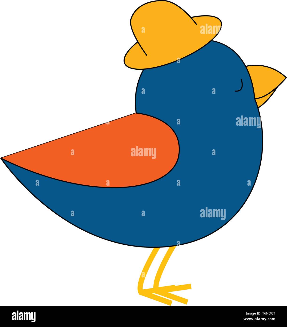 Cartoon couleur bleu-oiseau dans un chapeau d'été marron et orange bec  trapu avec son plumage est pieds jaune tandis que les yeux fermés. vector  dessin en couleur Image Vectorielle Stock - Alamy