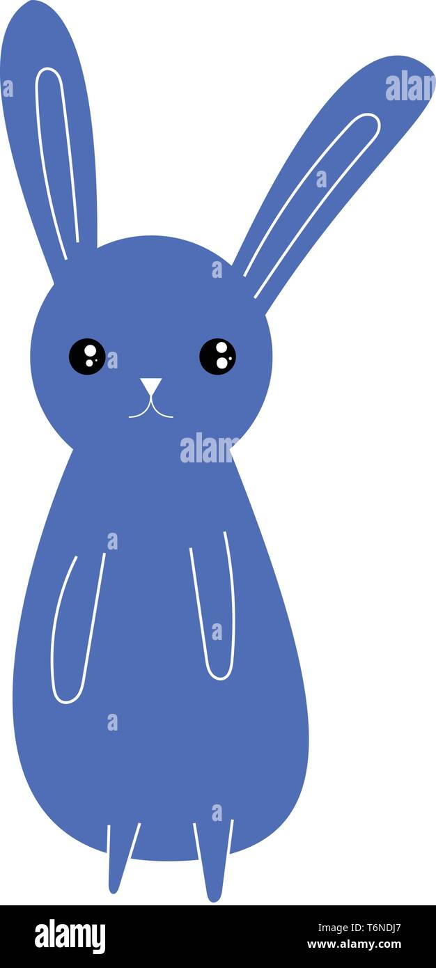 Dessin d'une couleur bleu avec de longues oreilles de lapin dans ses mains devant le corps exprime la tristesse des jambes courtes dessin couleur ou de l'illustration vectorielle Illustration de Vecteur