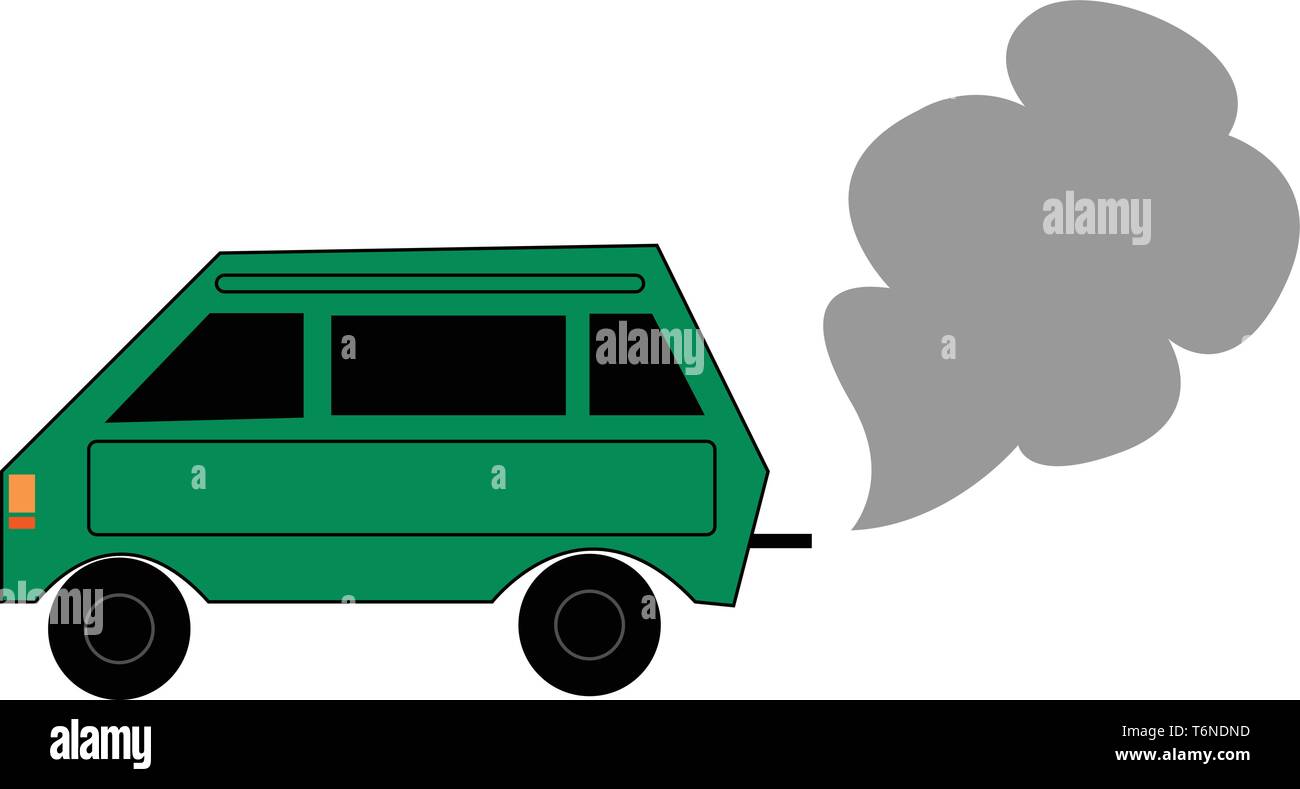 Peinture d'une voiture émet de la fumée verte set isolé sur un fond blanc et vu de côté, de couleur ou de dessin vectoriel illustration Illustration de Vecteur