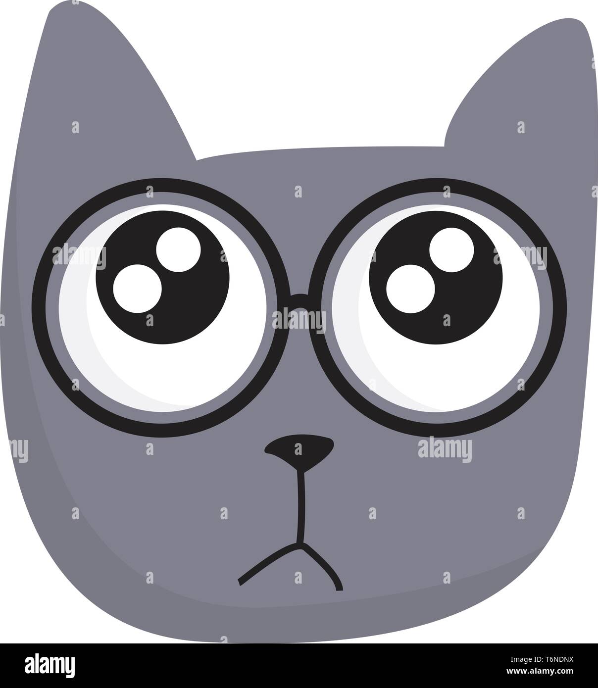 Peinture de la face d'un chat gris avec une paire de lentilles de verre qui n'a aucun cadre ou temple exprime tristesse vector dessin en couleur ou de l'illustration Illustration de Vecteur