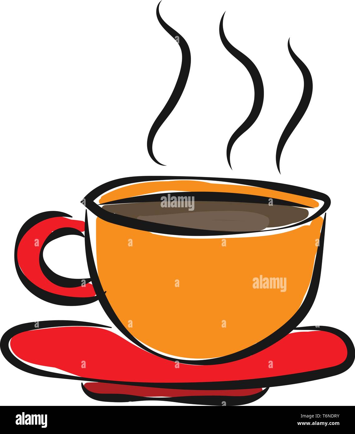 Peinture d'une tasse de café orange rouge sur une soucoupe remplie de  vapeur chaude ou dessin couleur café vector illustration Image Vectorielle  Stock - Alamy