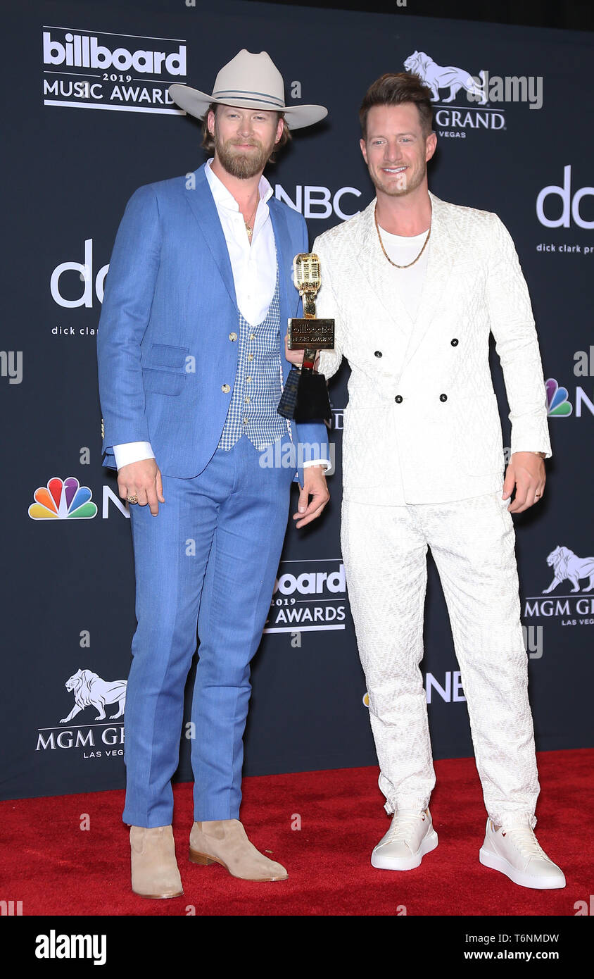 Le 1 mai 2019 - Las Vegas, NV, États-Unis - 01 mai 2019 - Las Vegas, NV - Florida Georgia Line, Brian Kelley, Tyler Hubbard. 2019 Billboard Music Awards au MGM Grand Garden Arena, Salle de presse. Crédit photo : mjt/AdMedia (crédit Image : © Eddy Wes/AdMedia via Zuma sur le fil) Banque D'Images
