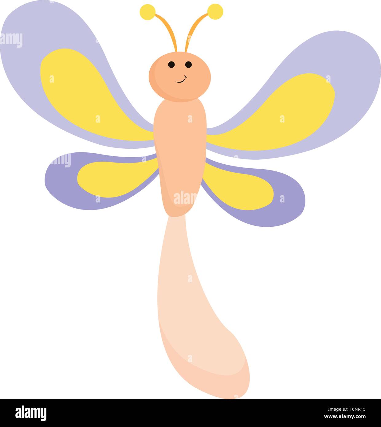 Le Paris d'une libellule avec un corps brun deux antennes dans les deux ailes de couleur bleu et jaune est souriante vector dessin en couleur ou de l'illustration Illustration de Vecteur