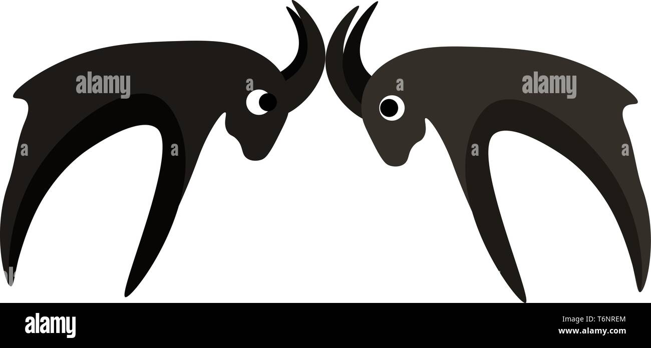Clipart de deux chèvres noires combats avec des cornes set isolated on white background vector dessin en couleur ou de l'illustration Illustration de Vecteur