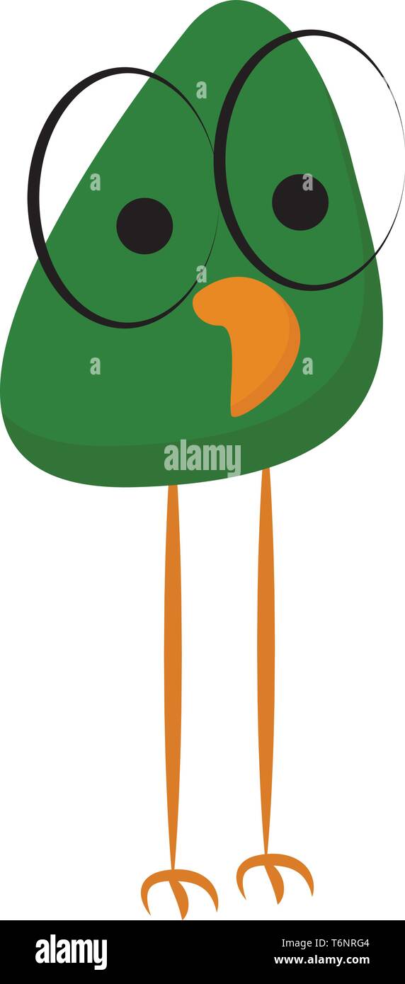 Cartoon oiseau vert avec de longues jambes orange et le bâton courbé le bec orange est debout portant des lunettes qui n'ont pas de temple du pont et le châssis vect Illustration de Vecteur