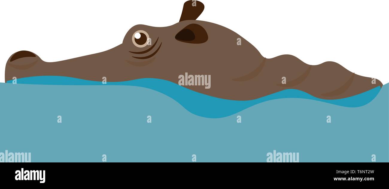 Cartoon brown hippo dans l'eau d'un étang a l'air cute vector dessin en couleur ou de l'illustration Illustration de Vecteur
