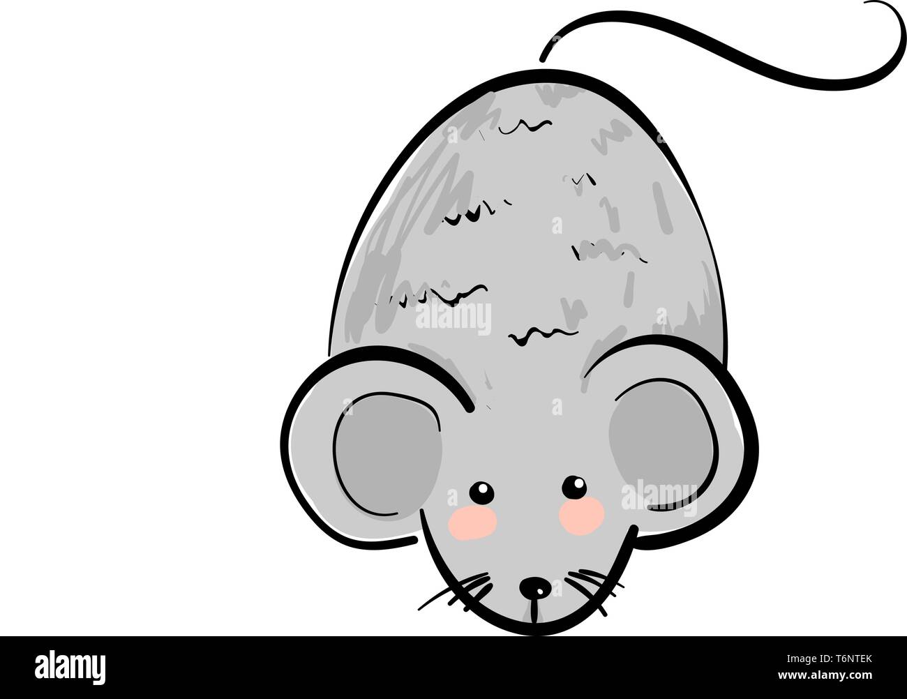 Cartoon cute little gris souris avec un gros corps de forme ovale, d'un museau pointu et des yeux oreilles relativement grandes moustaches noires et une longue queue ressemble hap Illustration de Vecteur