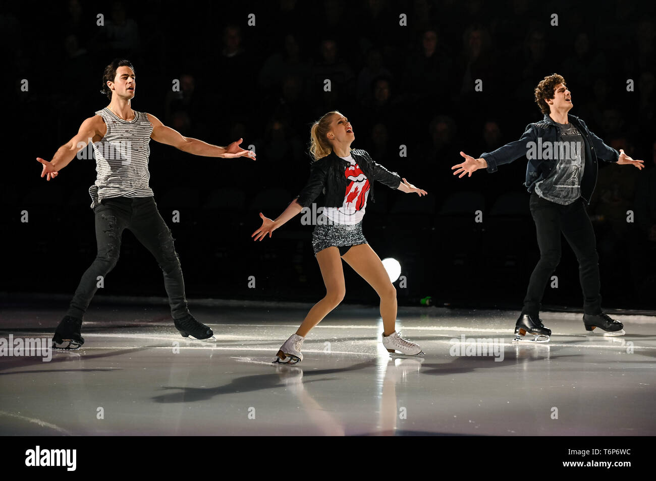 Laval (Québec). 01 mai, 2019. Kaitlyn Weaver, Paul Poirier et Andrew Poje poser pendant les Stars On Ice show à Place Bell à Laval, au Québec. David Kirouac/CSM/Alamy Live News Banque D'Images