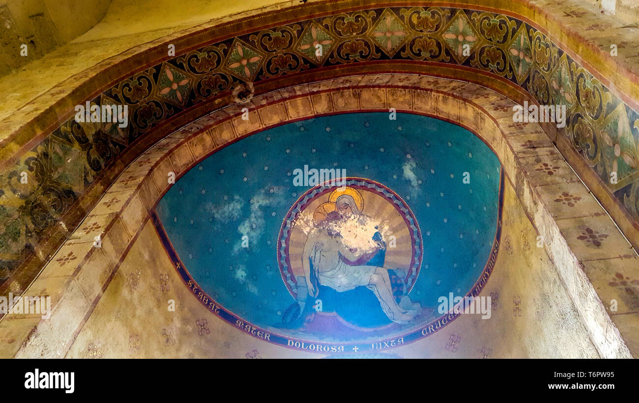 Fresque de l'église romane de Huriel, Allier, Auvergne-Rhone-Alpes, France Banque D'Images