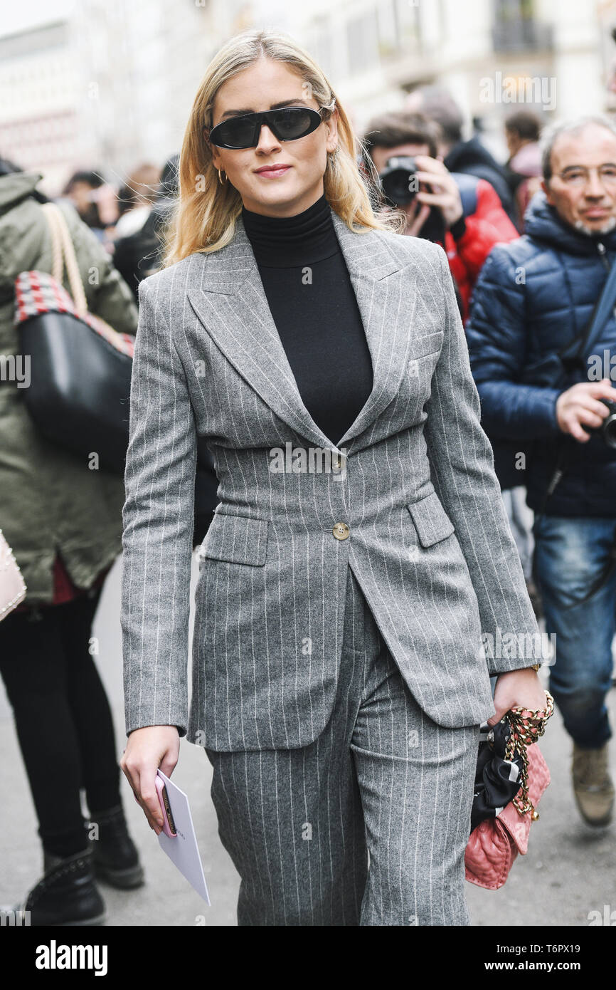 Milan, Italie - 23 Février 2019 : Street style - Influenceur Valentina Ferragni après un défilé de mode pendant la Fashion Week de Milan - MFWFW19 Banque D'Images