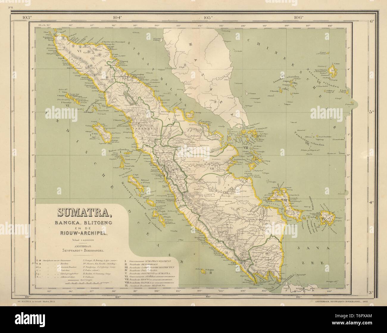 SUMATRA. Indes néerlandaises. L'Indonésie. 1902 DORNSEIFFEN ancienne carte Banque D'Images