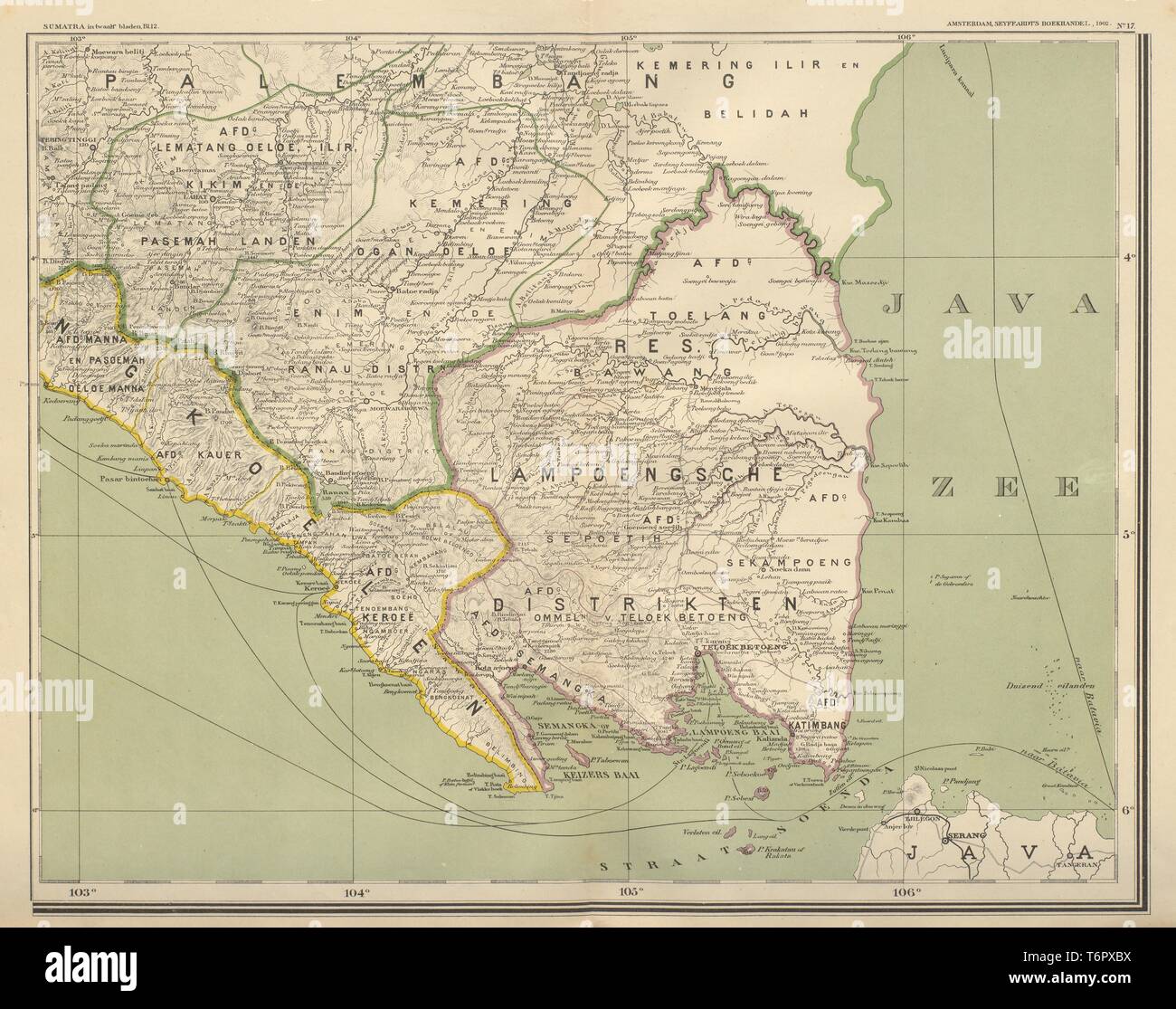 Indes néerlandaises Indonésie Sumatra Lampung Bengkulu DORNSEIFFEN 1902 carte ancienne Banque D'Images