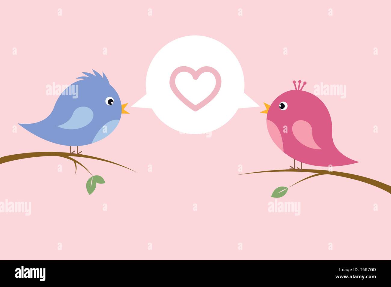 Avec oiseau mignon couple in love s'asseoir sur une branche colorful cartoon vector illustration EPS10 Illustration de Vecteur