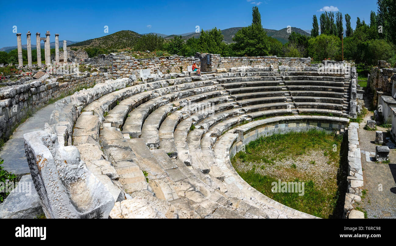 L'amphithéâtre romain odéon Aphrodisias au reste, site du patrimoine mondial de l'UNESCO, l'ouest de la Turquie Banque D'Images