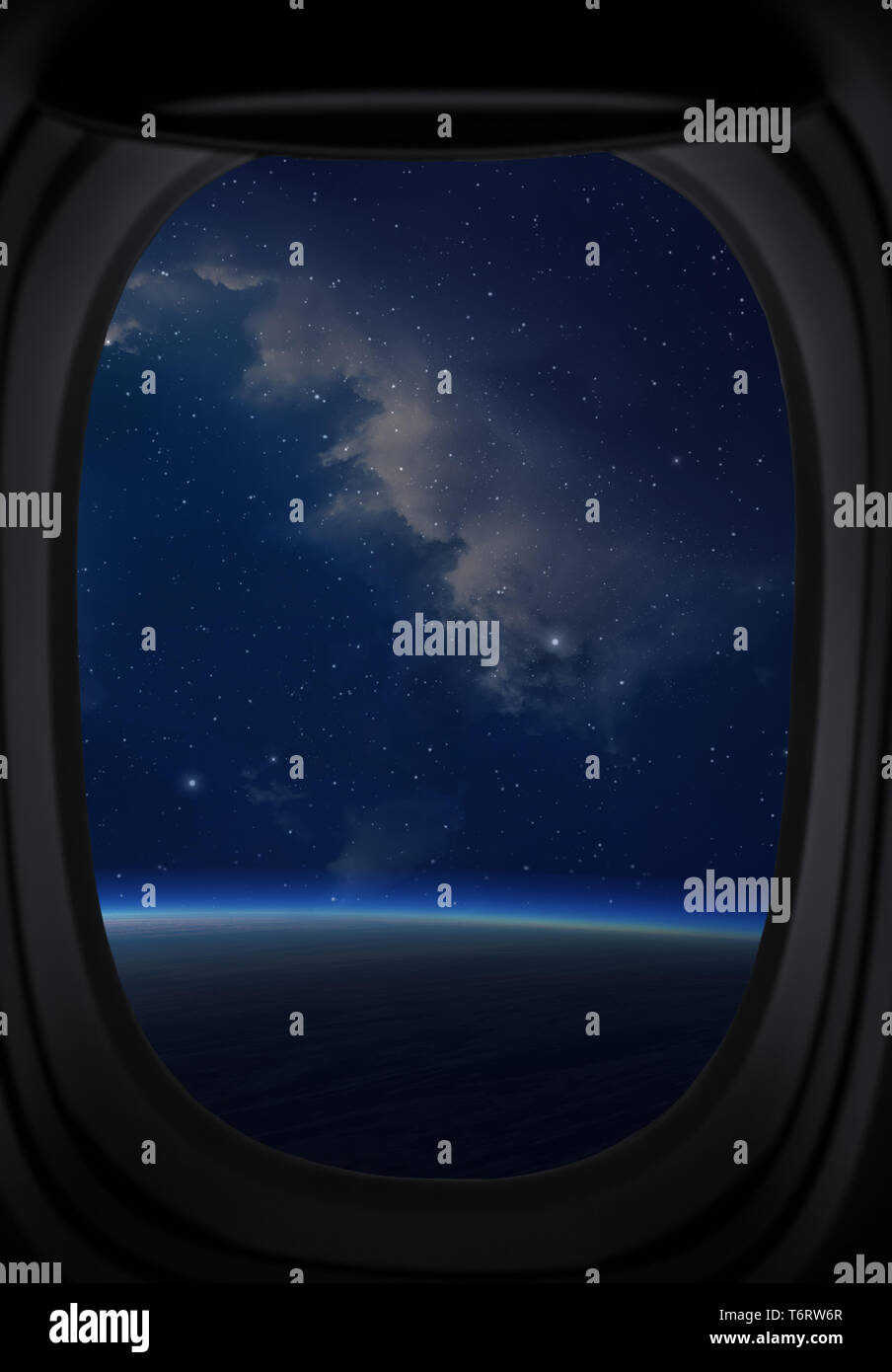 Vue de la fenêtre de l'espace avec planète et des étoiles Photo Stock -  Alamy