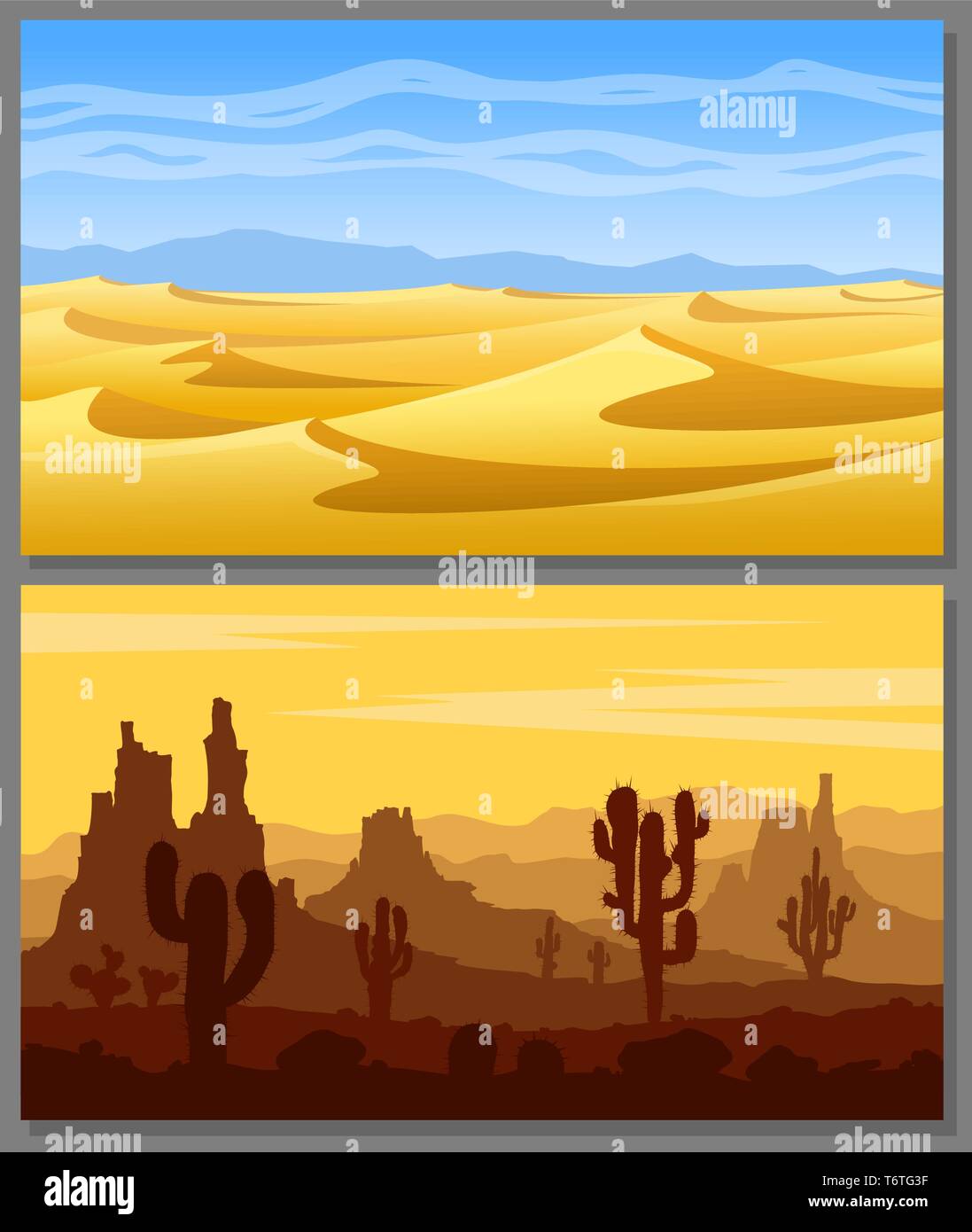 Paysages désertiques vector set. Illustration de Vecteur