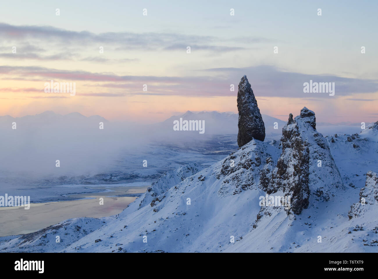 Vieil Homme de Storr en hiver, l'île de Skye Banque D'Images