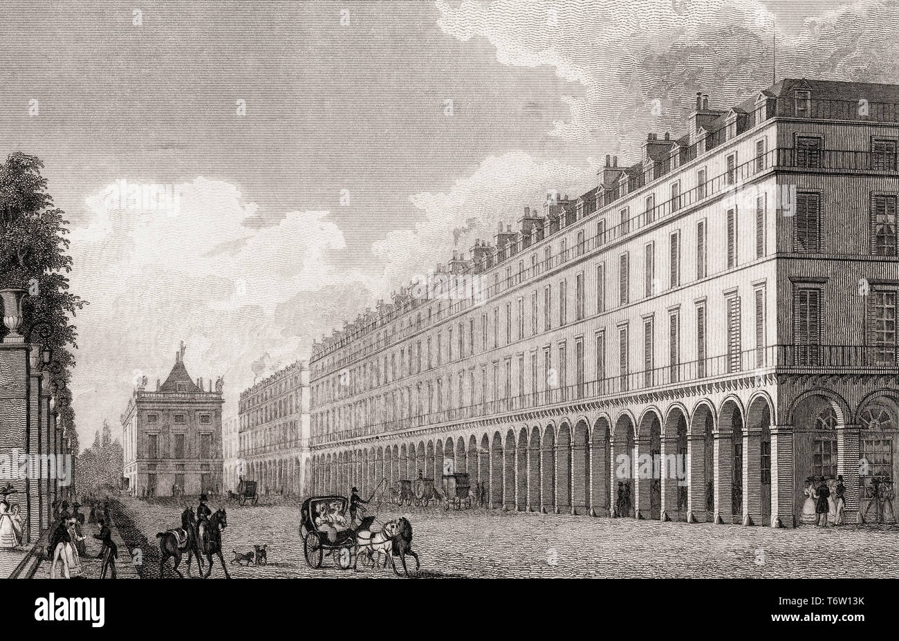 Rue de Rivoli, Paris, antique print, 1831 gravée en acier Banque D'Images