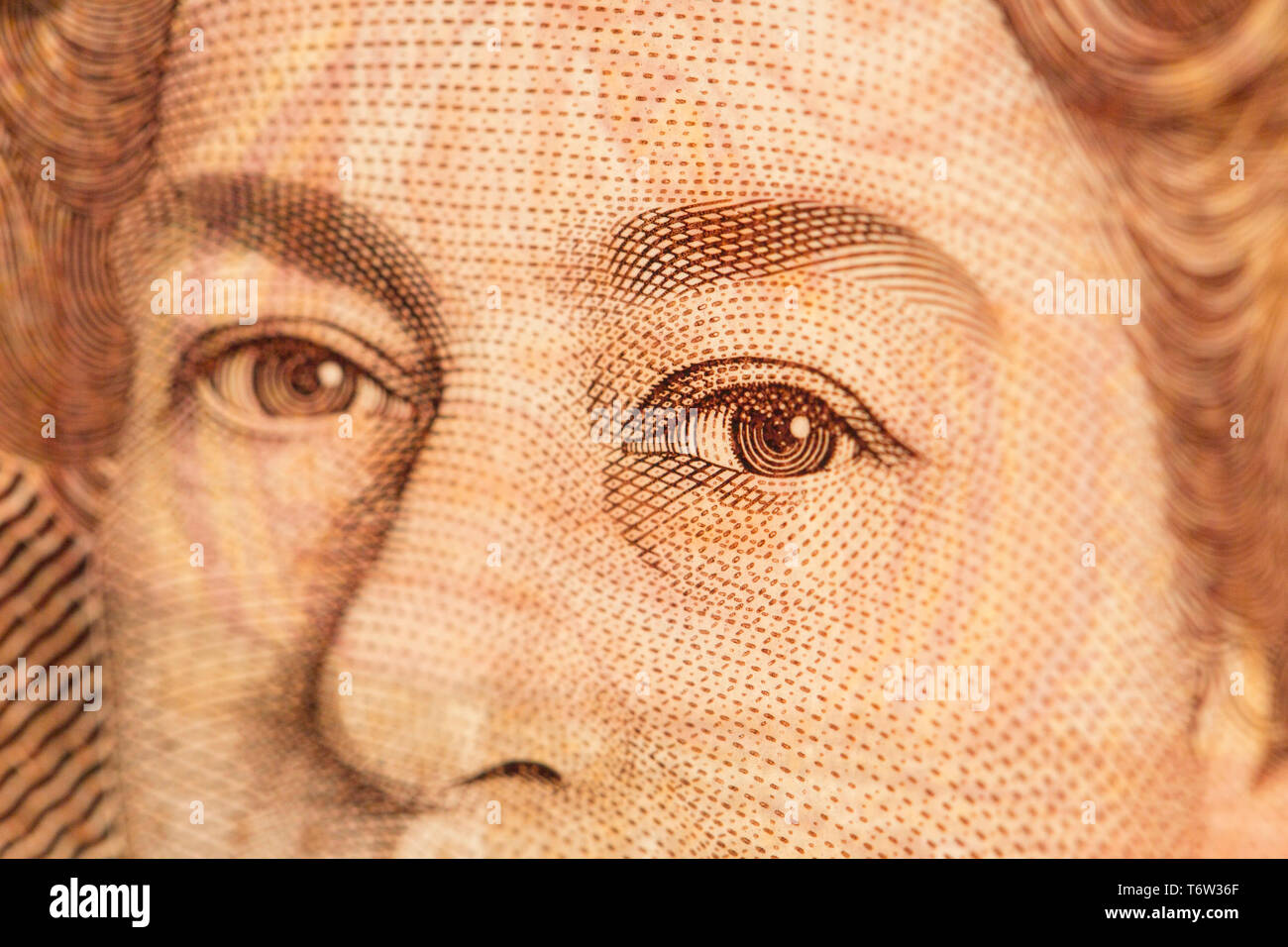 Close-up, macro photo de morceau de billet de 10 €. 10 livres sterling. Banque D'Images
