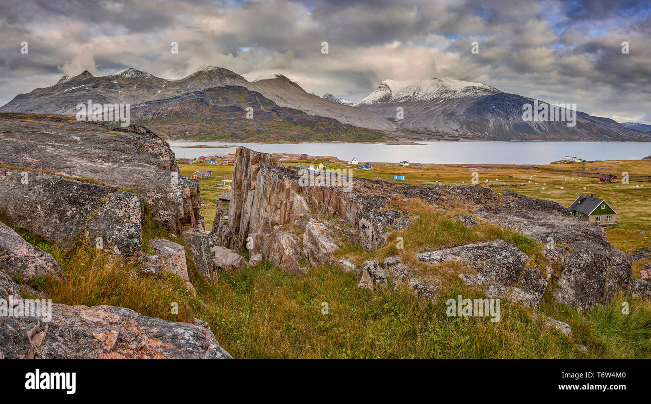 Ancienne Igaliku ruines scandinaves à Gardar, Sud du Groenland Banque D'Images