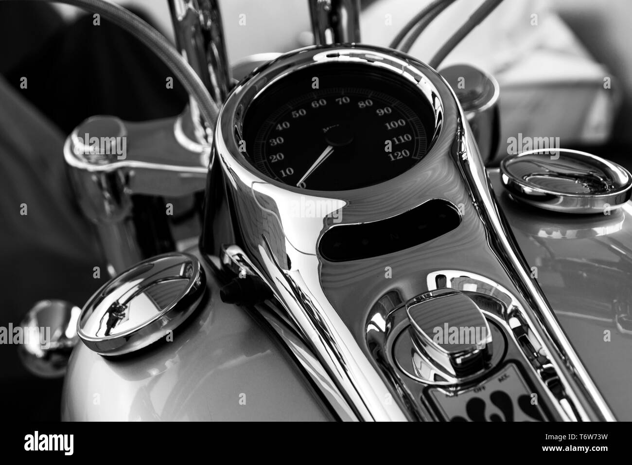 Compteur Harley Davidson close up. Banque D'Images