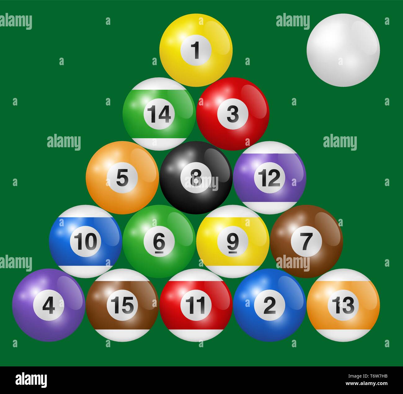 Boules de billard triangle isolé sur fond vert. Trois dimensions et réaliste à l'illustration vectorielle. Illustration de Vecteur
