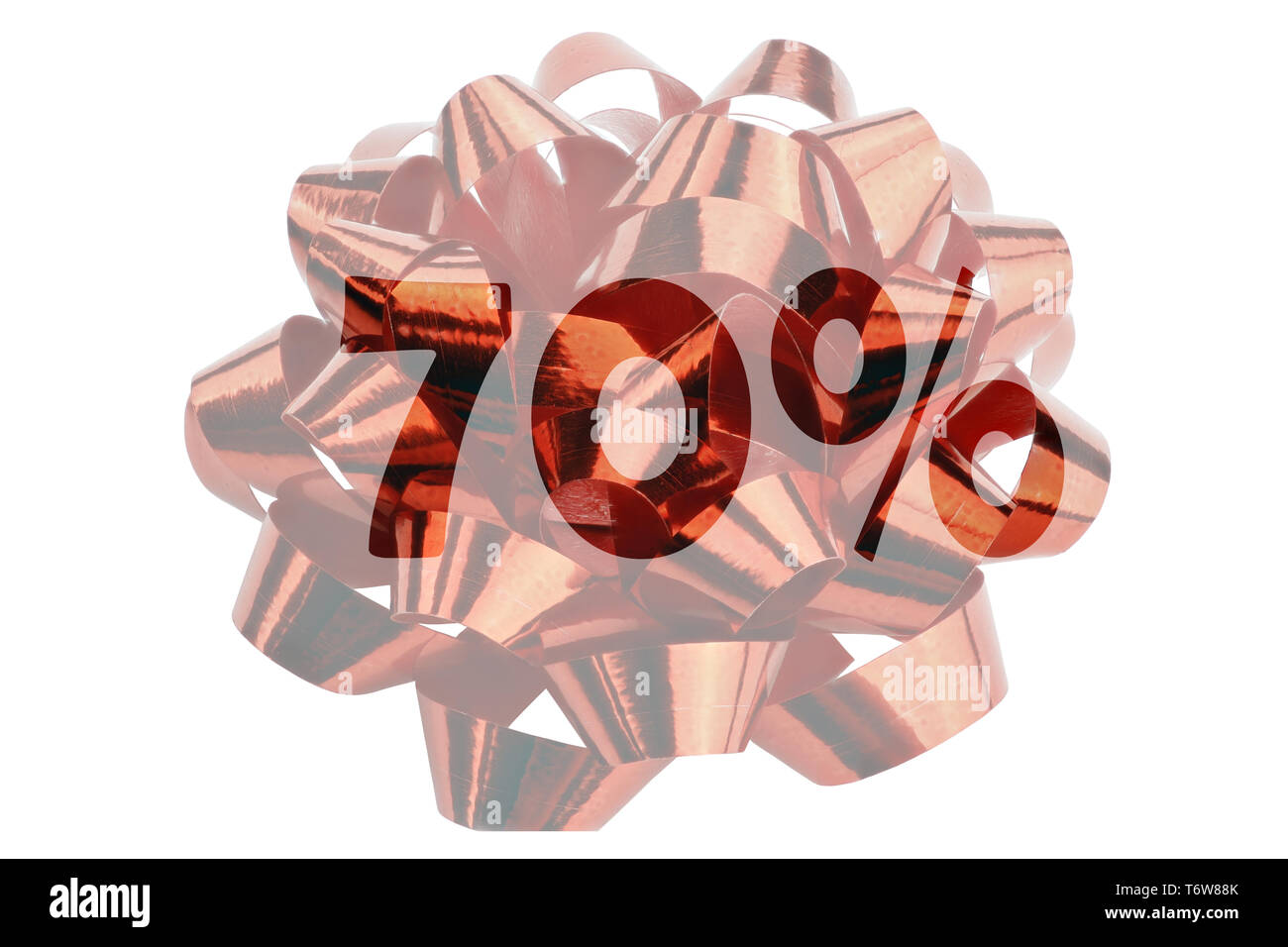 Symbole pour 70 pour cent des économies avec le texte de 70  % mis en avant du ruban cadeau rouge Banque D'Images