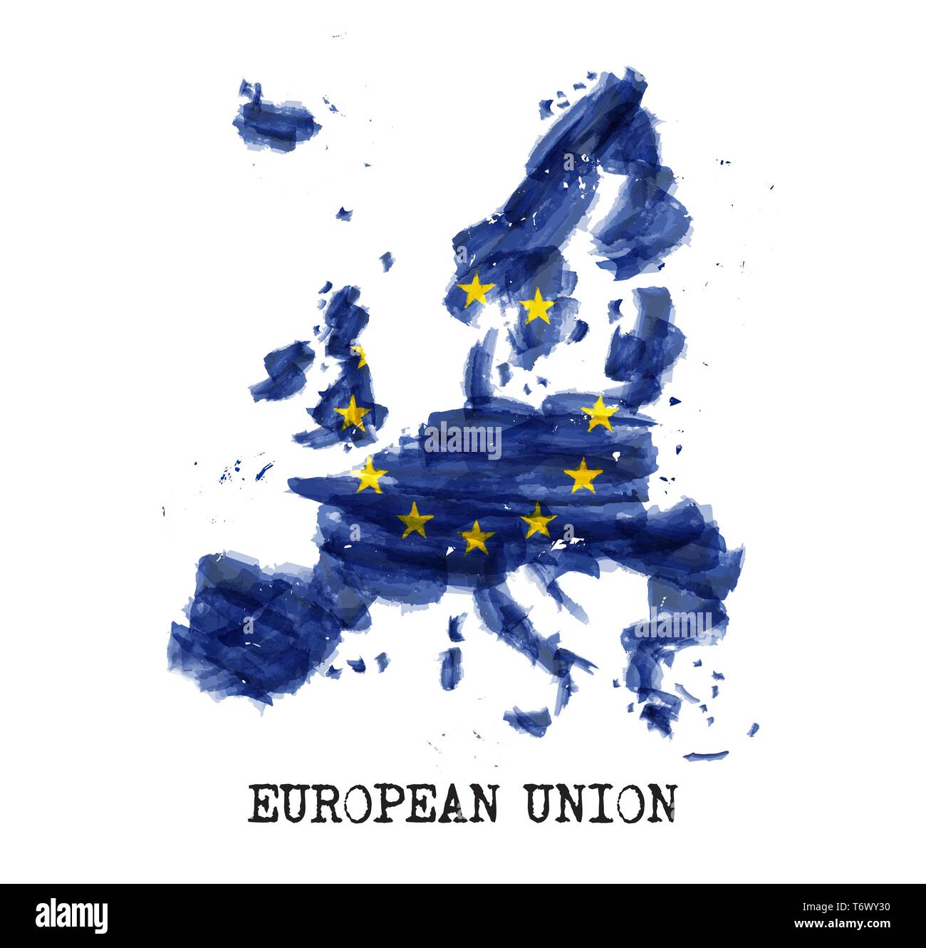 Drapeau de l'Union européenne ( UE ) aquarelle design . Carte pays forme . Vector . Illustration de Vecteur