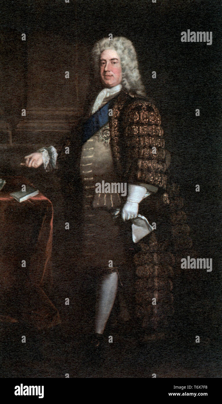 Sir Robert Walpole, 1st comte d'Orford (1676-1745), c1755. Après Hans Hysing (1678-1753). Walpole était un homme d'État britannique qui est généralement considéré comme le premier Premier ministre de facto de la Grande-Bretagne. Banque D'Images