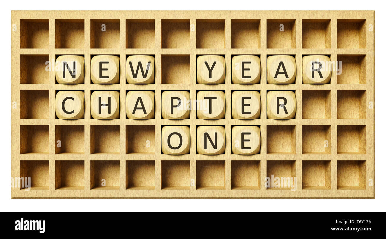 Une grille en bois cubes avec un nouveau chapitre de l'année Banque D'Images