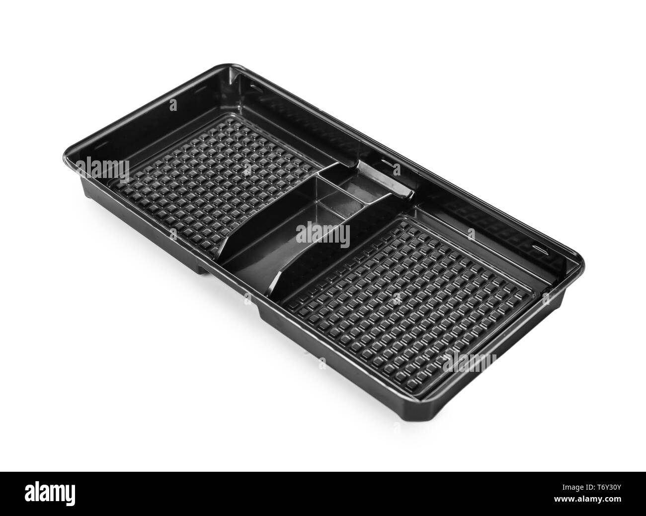 Récipient en plastique sur fond blanc. Le service alimentaire Banque D'Images