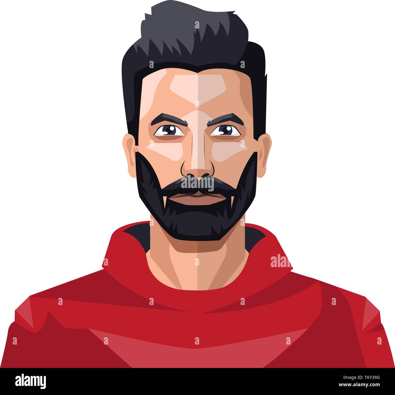 Mec avec une barbe complète dans le vecteur illustration en rouge sur fond blanc Illustration de Vecteur