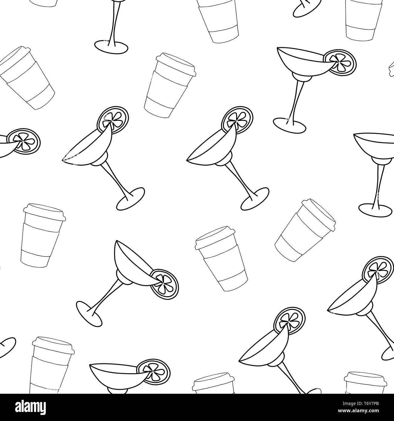 Vector pattern transparente verre avec de la glace de l'alcool dans un verre de margarita, cocktail sur un fond blanc pour l'impression textile et du restaurant Illustration de Vecteur