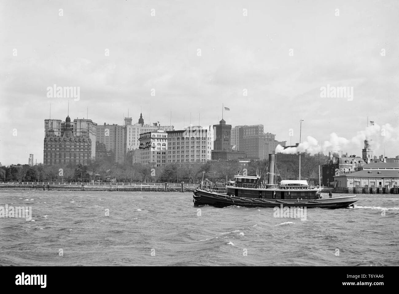 Le front de mer de New York à la batterie en 1900. Banque D'Images