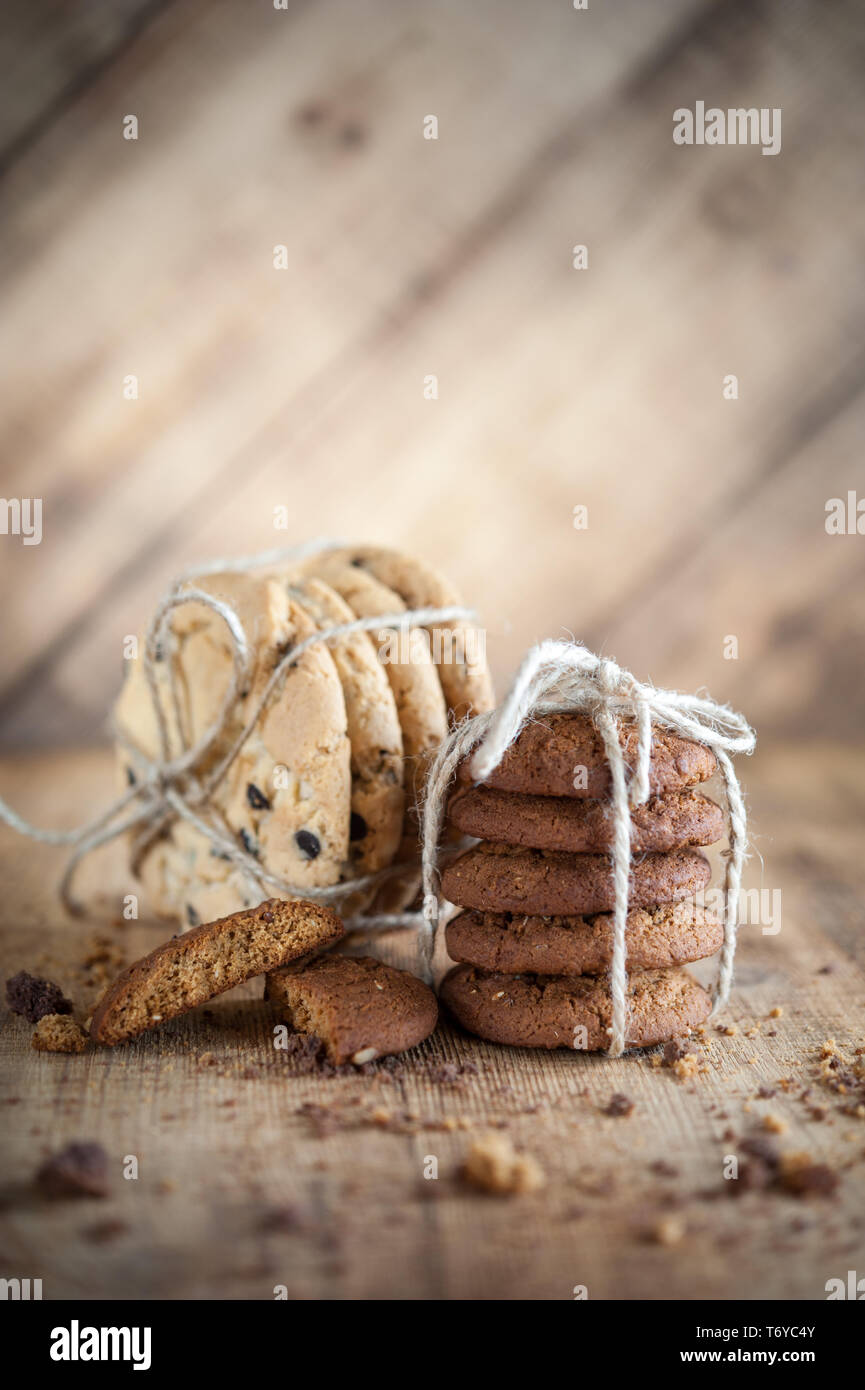 Divers sablés, biscuits d'avoine, pépites de chocolat biscuit. Banque D'Images