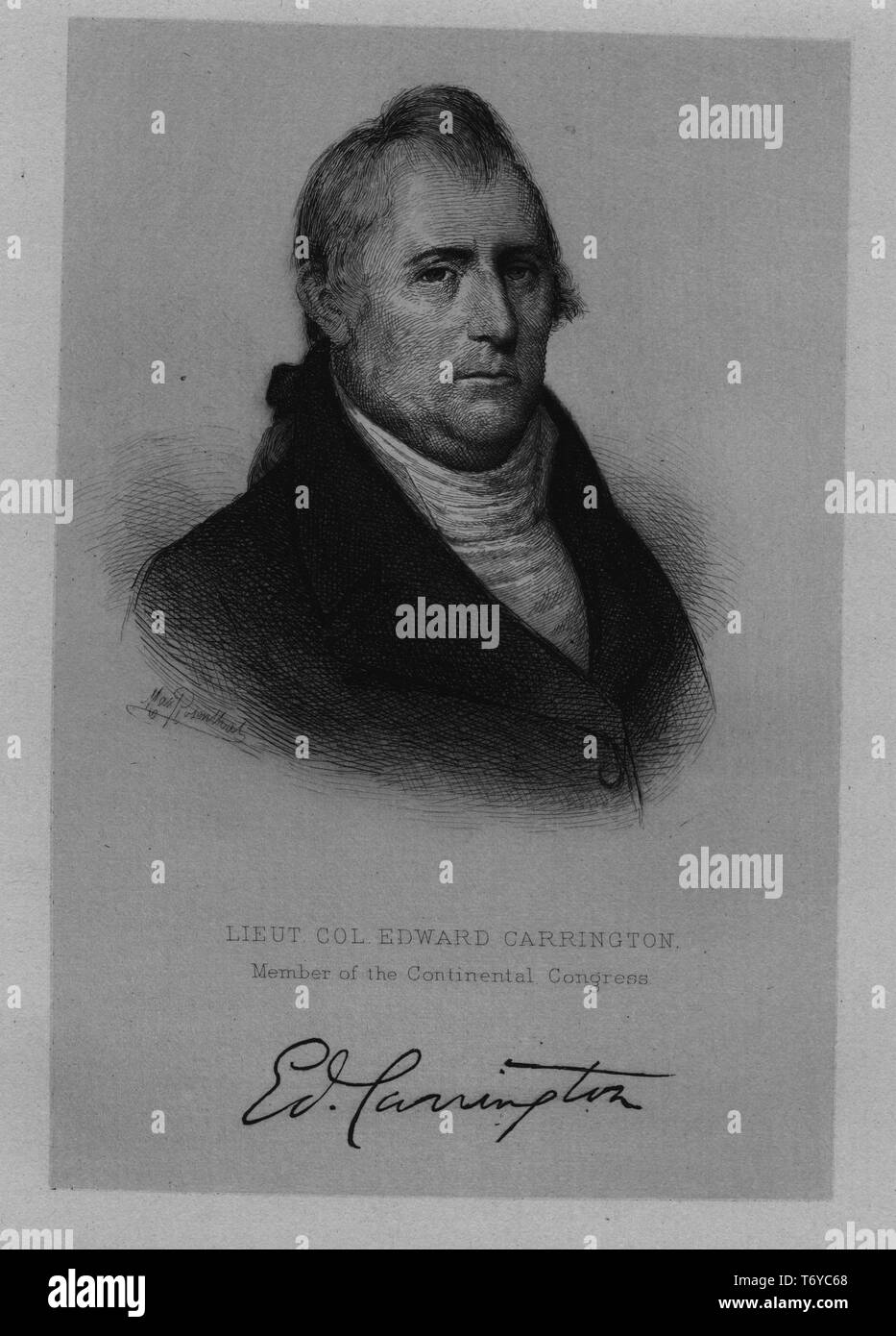 Portrait gravé de Edward Carrington, membre du Congrès continental, un soldat américain et homme d'État de Virginie, 1870. À partir de la Bibliothèque publique de New York. () Banque D'Images